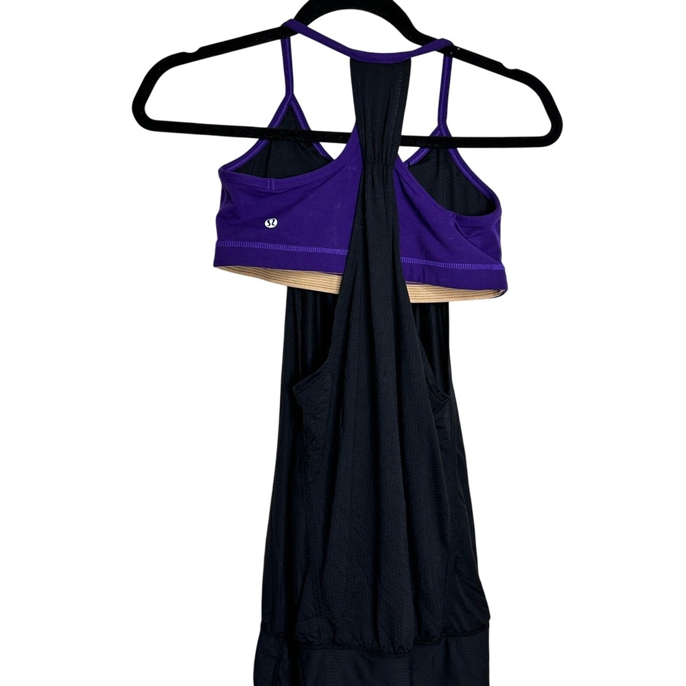 Lululemon No Limits Tank Top Built In Bra Black Purple Size 6 Racerback Mesh - Picture 3 of 5